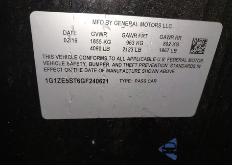 2016 Chevrolet Malibu Lt из США, поврежденный, VIN 1G1ZE5ST6GF240621